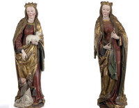 44. Southern German statues of Saint Ursula and Saint Agnes of Rome, 1490-1500
