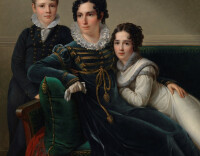 Portret van een vrouw met haar twee kinderen